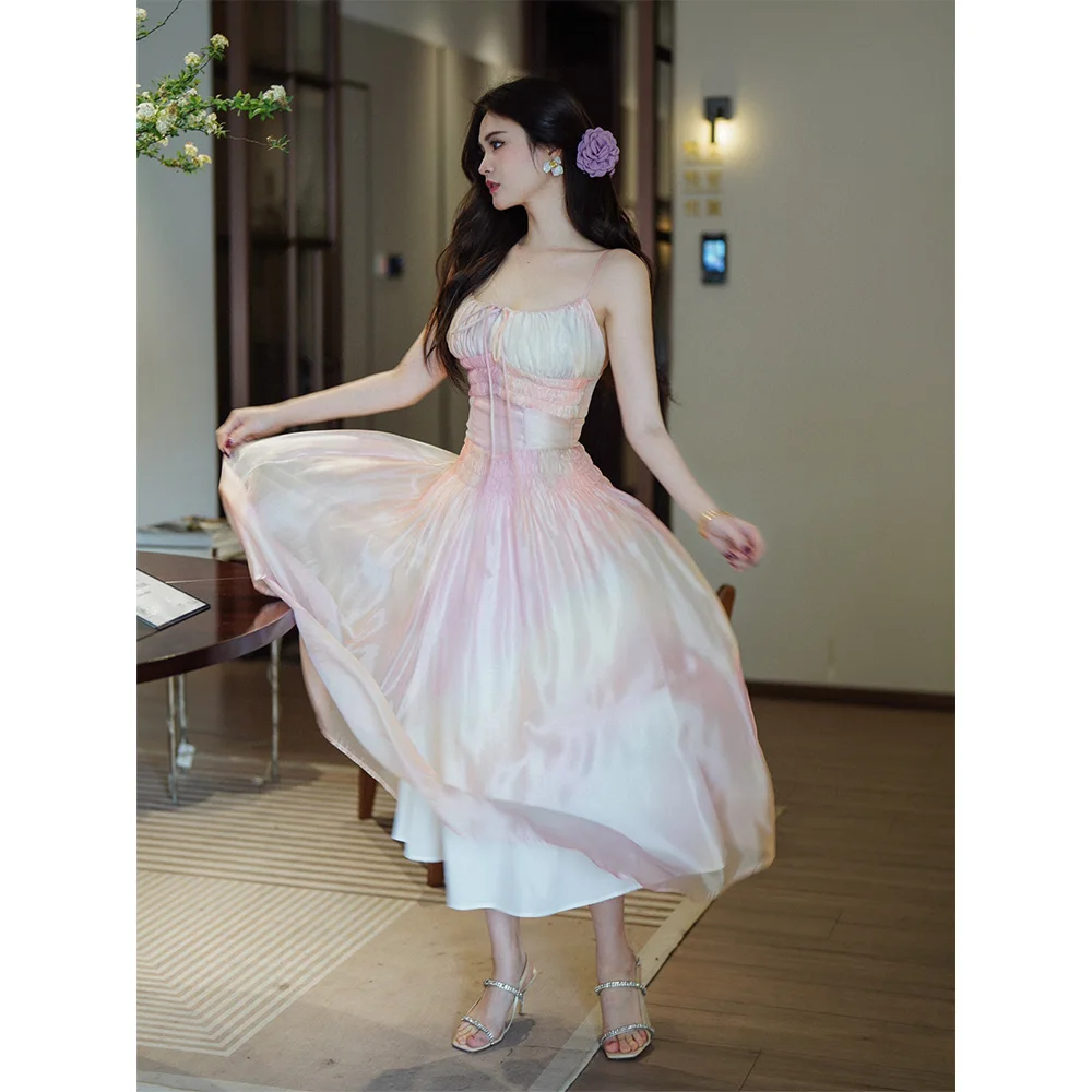 French gentle wind printing fairy pink drawstring tie wrap Slim thin seaside holiday beach halter dress female
French gentle wind printing fairy pink drawstring tie wrap Slim thin seaside holiday beach halter dress female
