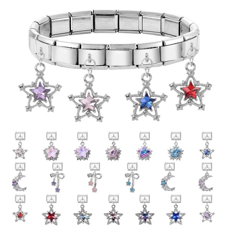 New Shiny Bow Knot Butterfly Moon Star Zircon Pendant Italian Charm Link Fit 9MM Bracelet Stainless Steel Women Men DIY Making
New Shiny Bow Knot Butterfly Moon Star Zircon Pendant Italian Charm Link Fit 9MM Bracelet Stainless Steel Women Men DIY Making