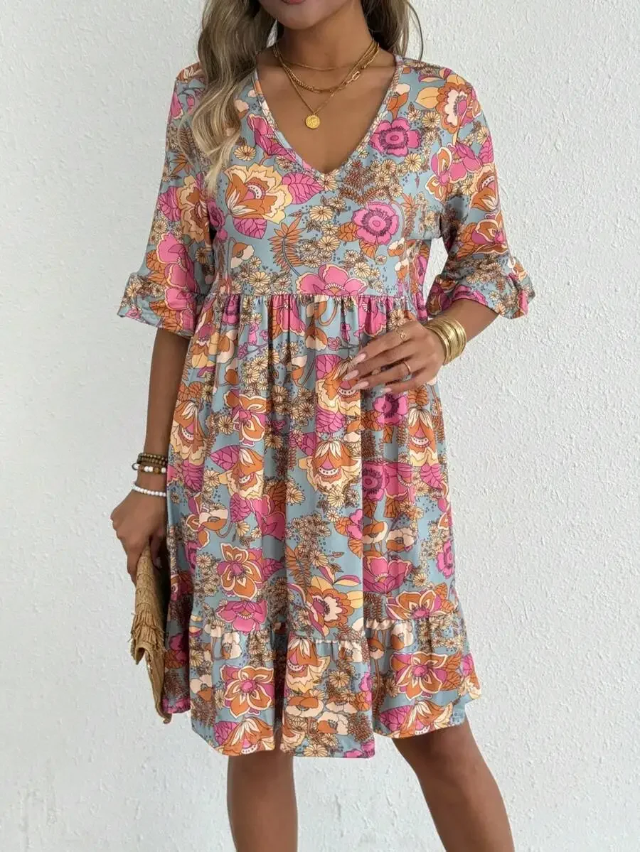 V-Neck Floral Print Bohemian Midi Dress For Women Summer Vacation Elegant
V-Neck Floral Print Bohemian Midi Dress For Women Summer Vacation Elegant