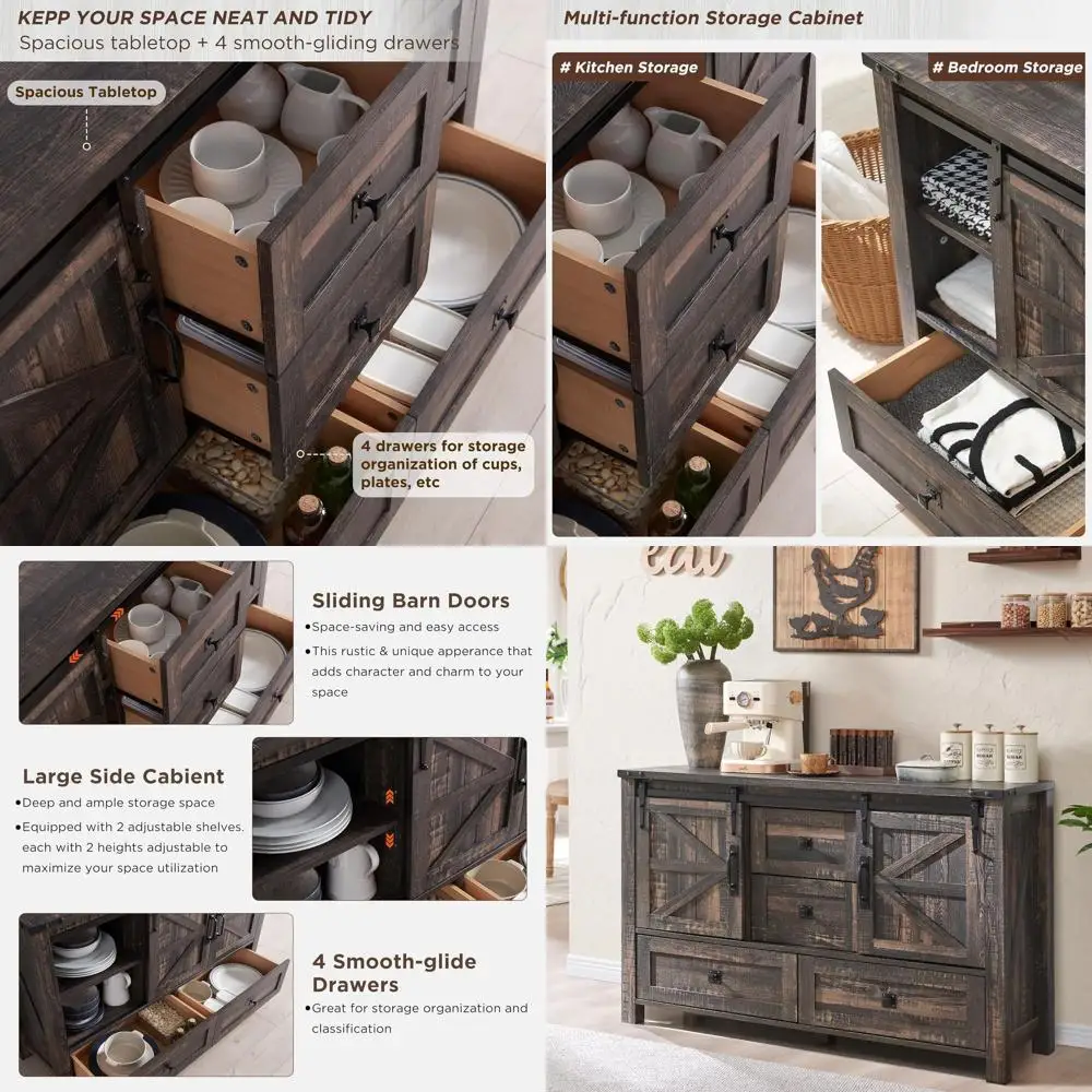 Rustic Oak Sideboard Buffet Cabinet with 31.2 Height, 2 Sliding Doors and 4 Drawers, Suitable for Kitchen Storage and Dining Roo
Rustic Oak Sideboard Buffet Cabinet with 31.2 Height, 2 Sliding Doors and 4 Drawers, Suitable for Kitchen Storage and Dining Roo