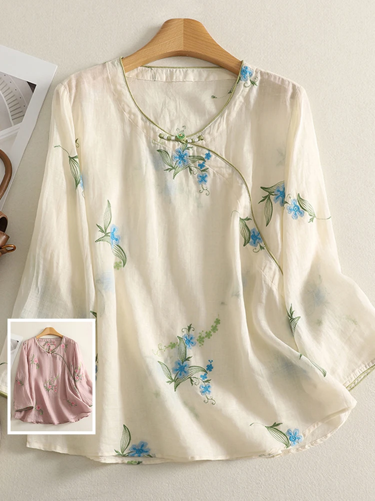 Женский топ из смеси хлопка и льна большого размера с художественной вышивкой и наклонными пуговицами Ne Seven Sve
Женский топ из смеси хлопка и льна большого размера с художественной вышивкой и наклонными пуговицами Ne Seven Sve