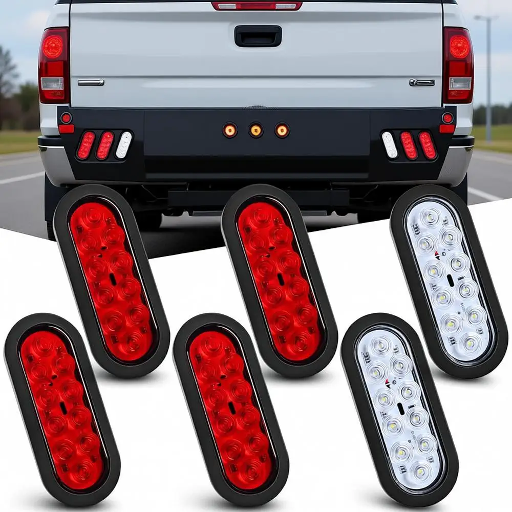 6 Inch Oval Trailer Tail Light 6PCS Red White 10LED with Mount Grommets Plugs IP67 Waterproof Brake Turn Signals Reverse Lights
6 Inch Oval Trailer Tail Light 6PCS Red White 10LED with Mount Grommets Plugs IP67 Waterproof Brake Turn Signals Reverse Lights