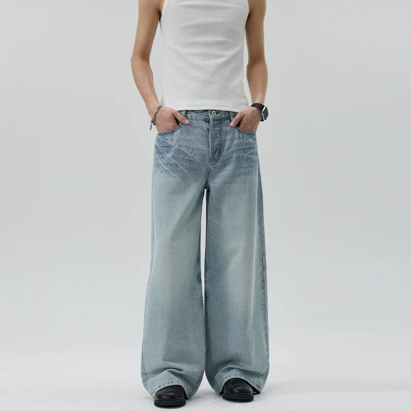 Men's Jeans Vintage Washed Lightning Pattern Light Blue Denim Long Pants Cleanfit Loose Straight Versatile Trousers
Men's Jeans Vintage Washed Lightning Pattern Light Blue Denim Long Pants Cleanfit Loose Straight Versatile Trousers