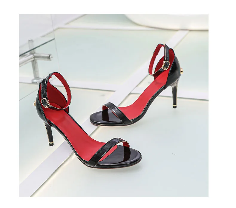 Elegantes y Sensuales Sandalias de Tacón Alto de Charol, Zapatos de Tacón Fino de Diseñador de Lujo, Zapatos de Tacón Alto de Metal Dorado para Mujer Elegantes y Sensuales Sandalias de Tacón Alto de Charol, Zapatos de Tacón Fino de Diseñador de Lujo, Zapatos de Tacón Alto de Metal Dorado para Mujer