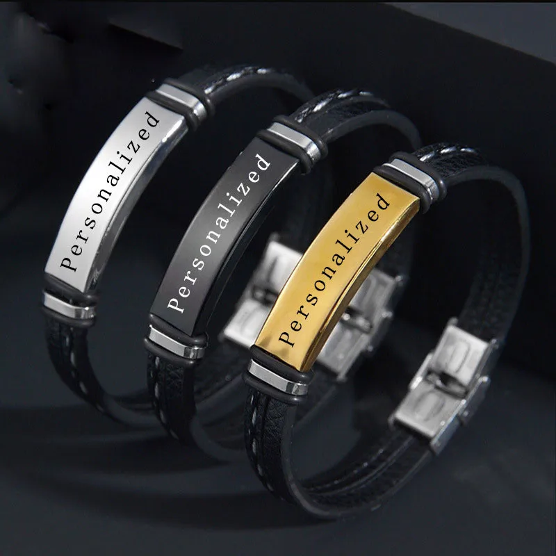 Rinhoo Men's Customized Stainless Steel Mirror Bend Brand Laser Lettered leather bracelet For Women Men Fashion Jewelry Gifts
Rinhoo Men's Customized Stainless Steel Mirror Bend Brand Laser Lettered leather bracelet For Women Men Fashion Jewelry Gifts