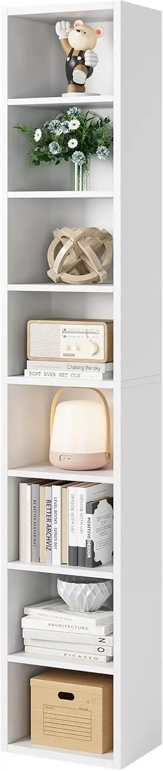 Узкая 8-ярусная книжная полка высотой 71 дюйм, регулируемая тонкая медиатумба для небольших помещений, белая
Узкая 8-ярусная книжная полка высотой 71 дюйм, регулируемая тонкая медиатумба для небольших помещений, белая