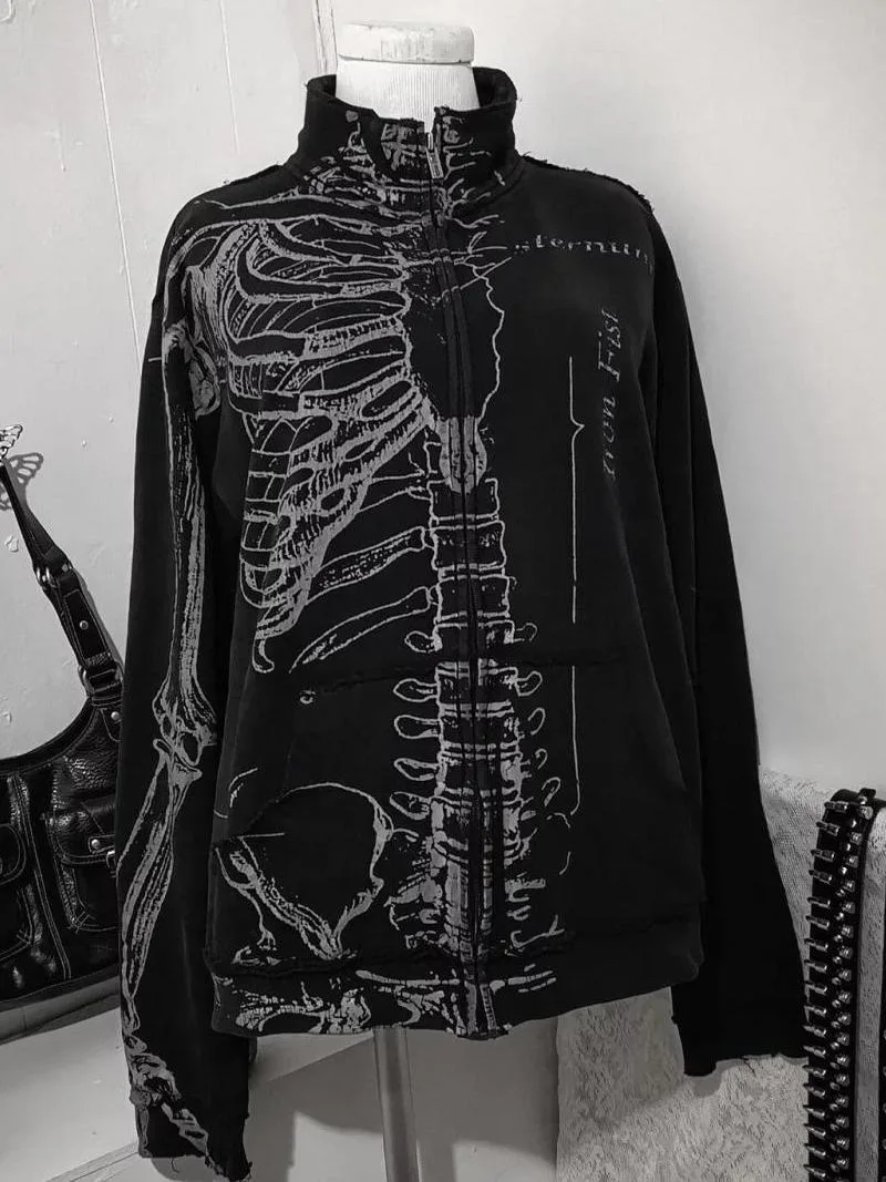Y2K Skeleton Print Zip Up Jacket Stand Collar Fleece Unisex Coat Gothic Streetwear Skull Outwear Grunge Short Coat Men Women
Y2K Skeleton Print Zip Up Jacket Stand Collar Fleece Unisex Coat Gothic Streetwear Skull Outwear Grunge Short Coat Men Women