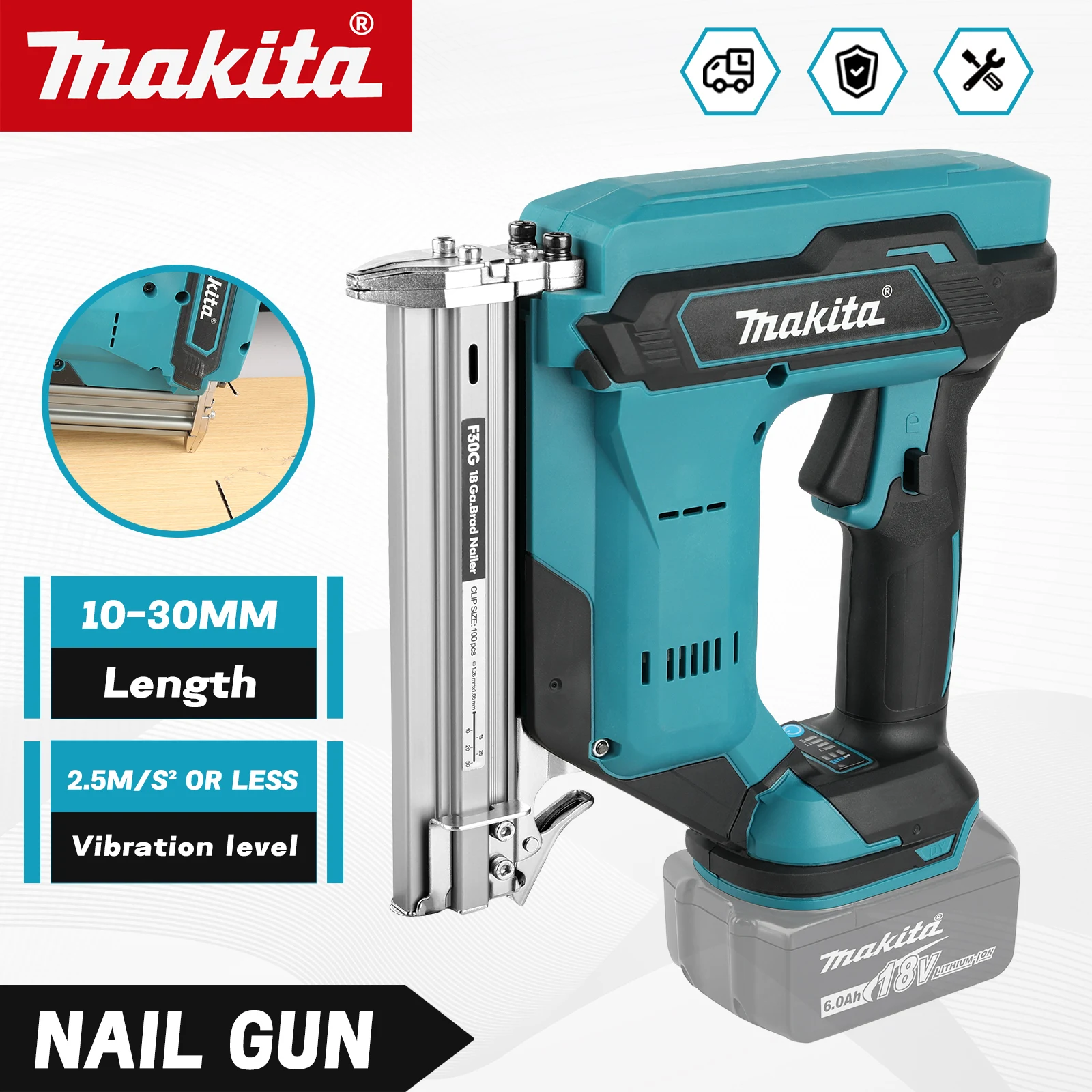 Makita Lithium Ion Nail Gun: 18V, 6.0Ah Battery, 100 Nail Capacity, Wireless, Perfect for DIY Woodworking Projects F30
Makita Lithium Ion Nail Gun: 18V, 6.0Ah Battery, 100 Nail Capacity, Wireless, Perfect for DIY Woodworking Projects F30