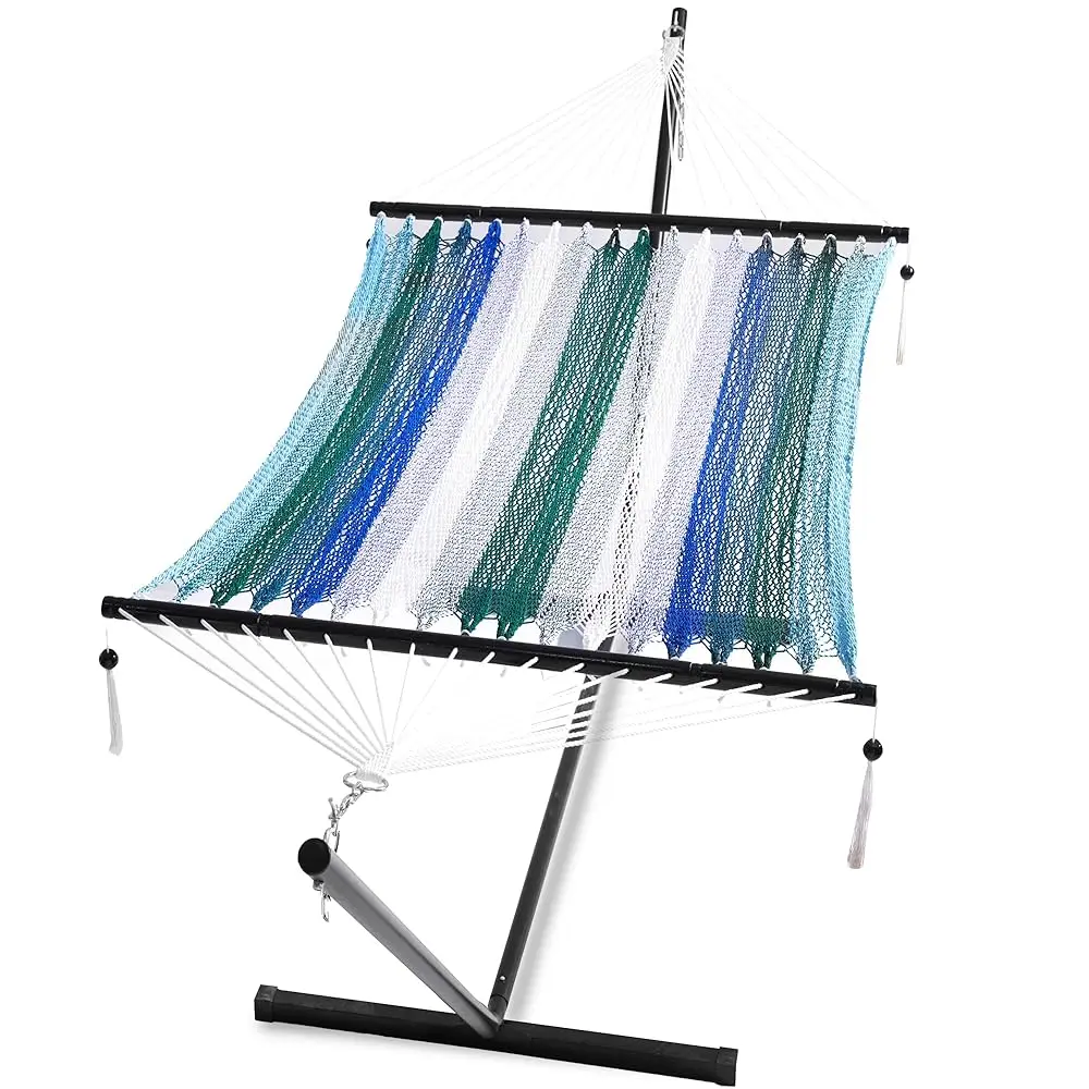 Soft-Spun Polyester Rope Double Hammocks With Stand For Outside, 2 Person Heavy Duty Steel Stand, Max 475 Lbs Acity (Aqua, With
Soft-Spun Polyester Rope Double Hammocks With Stand For Outside, 2 Person Heavy Duty Steel Stand, Max 475 Lbs Acity (Aqua, With