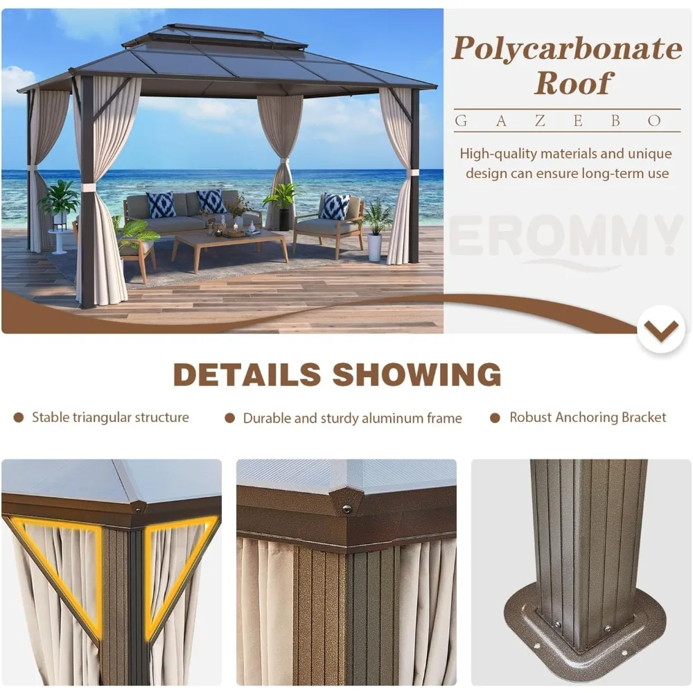 10' X 13' Gazebo with Double Roof Canopy Outdoor Aluminum Frame Pergola Polycarbonate Permanent Pavilion with Included Netting
10' X 13' Gazebo with Double Roof Canopy Outdoor Aluminum Frame Pergola Polycarbonate Permanent Pavilion with Included Netting