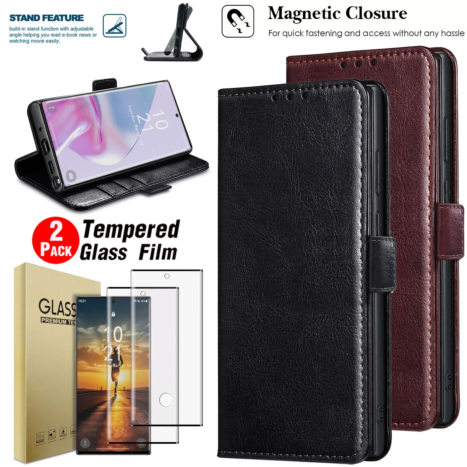 For Samsung For Galaxy Note10/Note10 Plus Faux Leather Case Flip Stand Folio Cover +2PCS Clear Tempered Glass Screen Protectors
For Samsung For Galaxy Note10/Note10 Plus Faux Leather Case Flip Stand Folio Cover +2PCS Clear Tempered Glass Screen Protectors