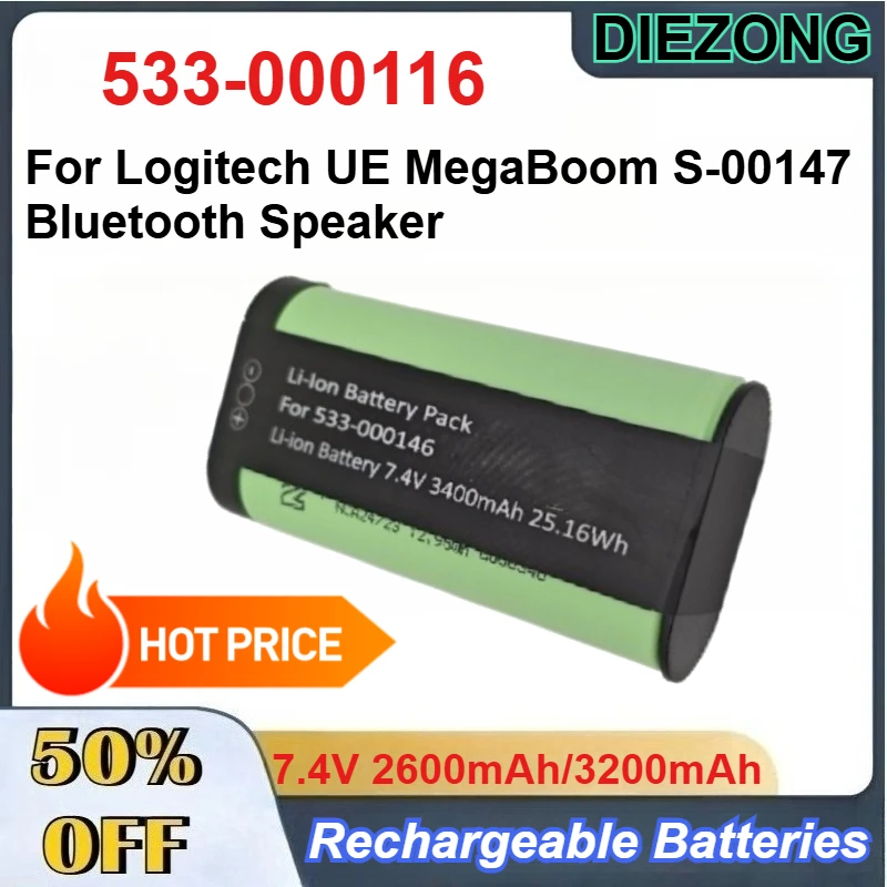 533-000116 7.4V 2600mAh/3200mAh Rechargeable Li-Ion Battery Pack for Logitech UE MegaBoom S-00147 Bluetooth Speaker Batteries
533-000116 7.4V 2600mAh/3200mAh Rechargeable Li-Ion Battery Pack for Logitech UE MegaBoom S-00147 Bluetooth Speaker Batteries