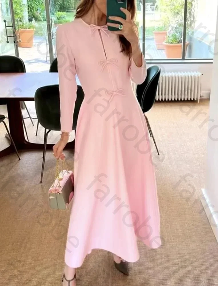 Customized Long Sleeve Prom gown O-Neck Bow Ankle Length High Quality Formal Occasion Dress Pink party Evening Dresses for Women
Customized Long Sleeve Prom gown O-Neck Bow Ankle Length High Quality Formal Occasion Dress Pink party Evening Dresses for Women