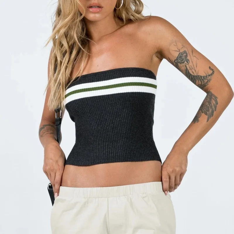 2025 Summer New Ins Sexy European And American Knitted Chest Wrap Top Women's Contrasting Color Striped Tube Top Spice Girls
2025 Summer New Ins Sexy European And American Knitted Chest Wrap Top Women's Contrasting Color Striped Tube Top Spice Girls