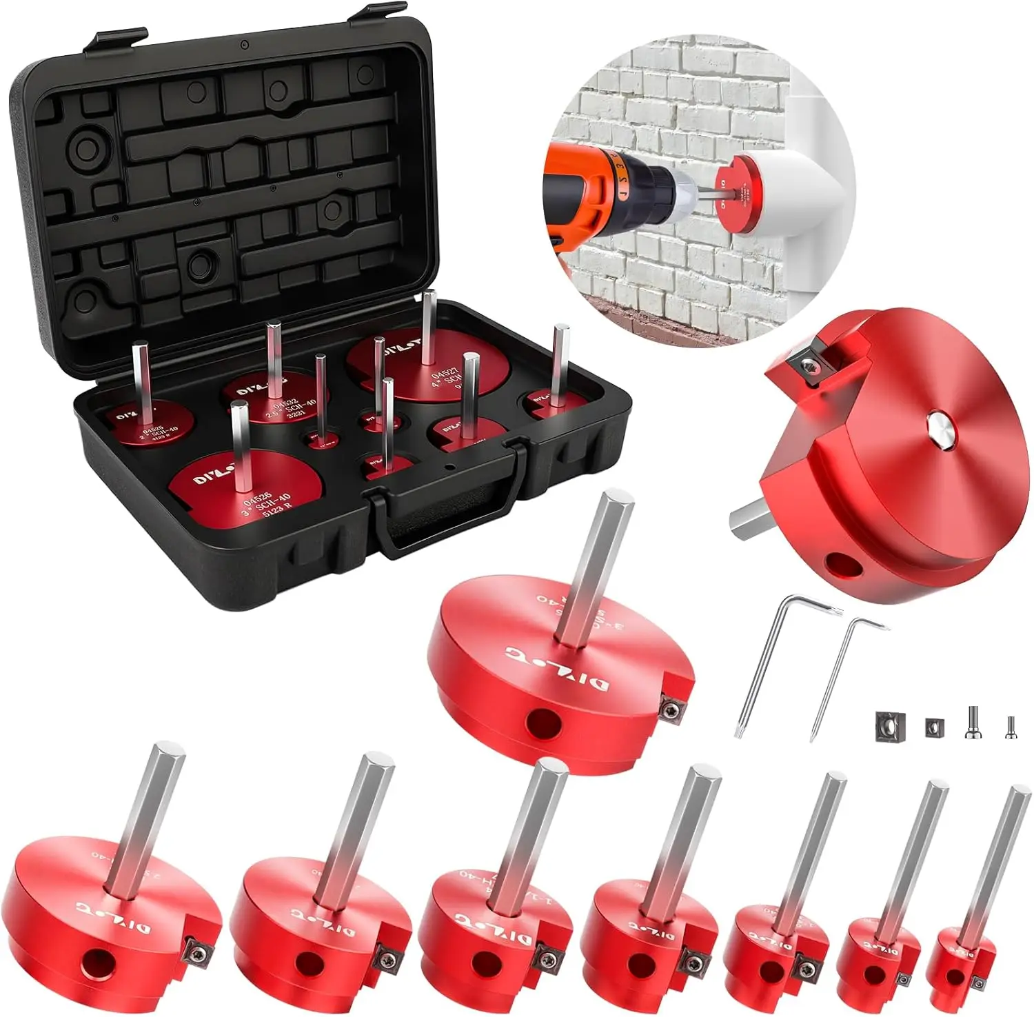 PVC Pipe Reamer Set 9Pcs for SCH40 Fittings, Includes 1/2" to 4" Heads with Aluminum Blades
PVC Pipe Reamer Set 9Pcs for SCH40 Fittings, Includes 1/2" to 4" Heads with Aluminum Blades