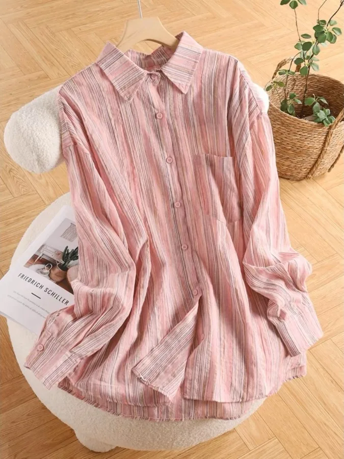 Loose Cotton Linen irt Vintage Commute Casual Sle Artistic Stripes Women's Premium Quali Faionable All-Match irt
Loose Cotton Linen irt Vintage Commute Casual Sle Artistic Stripes Women's Premium Quali Faionable All-Match irt