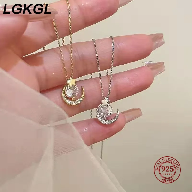 LGKGL S925 Sterling Silver Star Moon Pendant Necklace Minimalist Luxury Unique Cold Style Lockbone Chain Jewelry
LGKGL S925 Sterling Silver Star Moon Pendant Necklace Minimalist Luxury Unique Cold Style Lockbone Chain Jewelry
