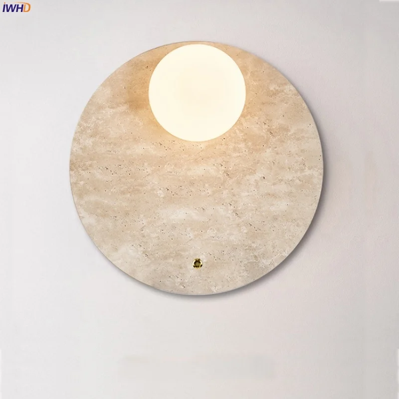 IWHD White Glass LED Wall Light Fixture Living Room Decor Button Switch Yellow Travertine Japan Wabi Sabi Bedside Light Arandela
IWHD White Glass LED Wall Light Fixture Living Room Decor Button Switch Yellow Travertine Japan Wabi Sabi Bedside Light Arandela