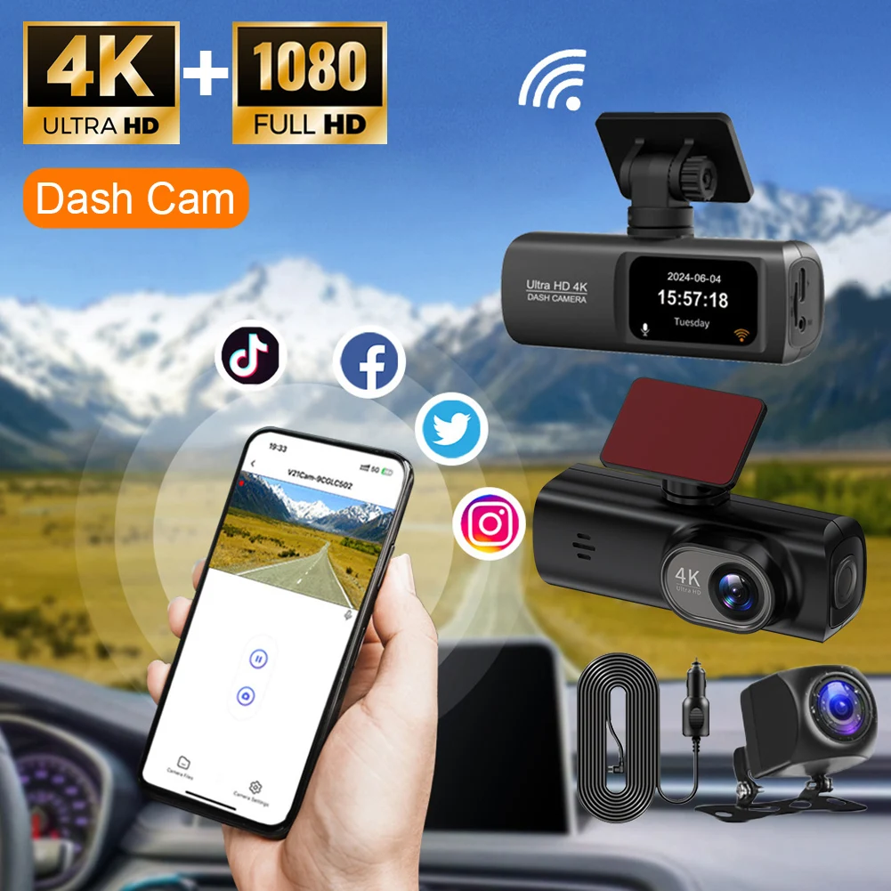 Dash Cam Front and Rear 2.4G WiFi 4K+1080P and 1.47" Screen DashCam with 24H Night Vision Parking Monitor Loop Recording WDR GPS
Dash Cam Front and Rear 2.4G WiFi 4K+1080P and 1.47" Screen DashCam with 24H Night Vision Parking Monitor Loop Recording WDR GPS