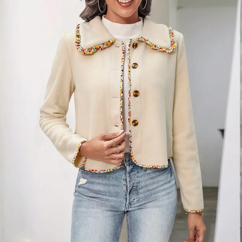 New autumn and winter hot women's lace solid color fleece coat long sleeve fashion jacket
New autumn and winter hot women's lace solid color fleece coat long sleeve fashion jacket