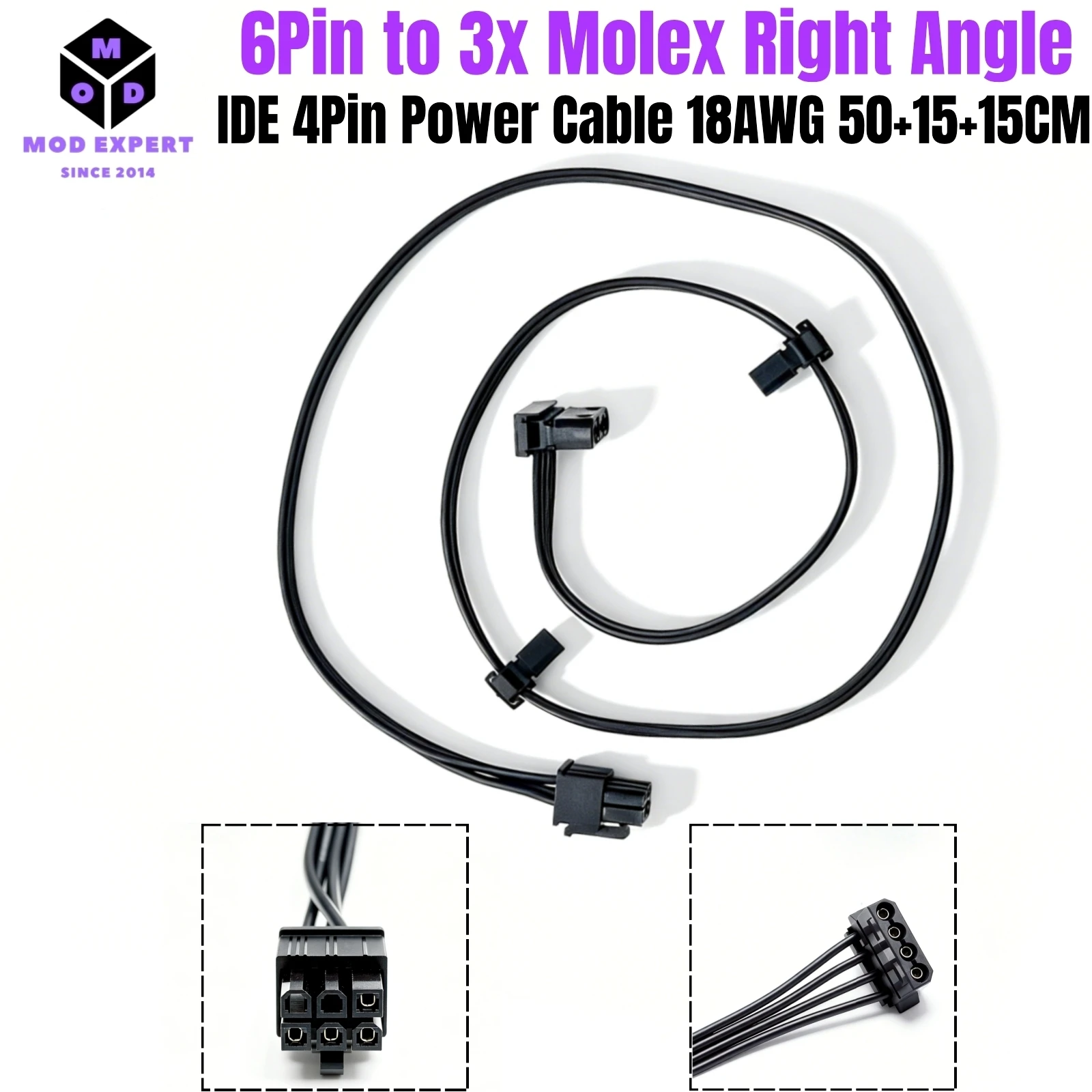 6Pin to 3x Molex 4Pin Right Angled, PERIF IDE Power Cable for Corsair RM1000i, RM850i, RM750i, RM650i RM-i Type 4 Modular Powers
6Pin to 3x Molex 4Pin Right Angled, PERIF IDE Power Cable for Corsair RM1000i, RM850i, RM750i, RM650i RM-i Type 4 Modular Powers