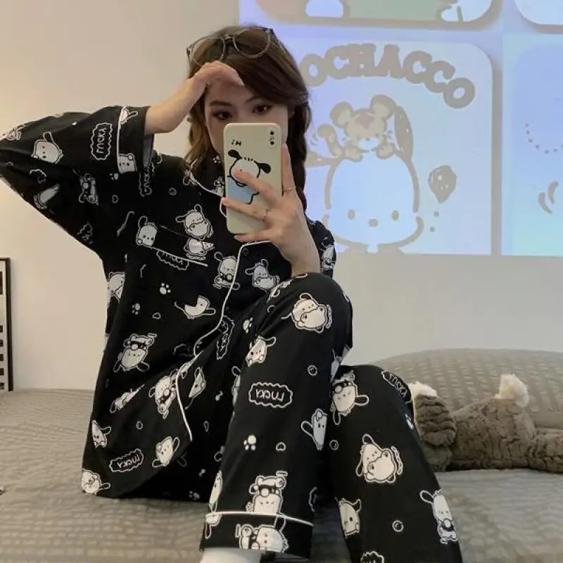 Sanrio Pochacco Women's Pajamas Kawaii Cartoon Young Girl Autumn Long Sleeve Long Pants Pure Cotton Thin Style Home Wear Suit
Sanrio Pochacco Women's Pajamas Kawaii Cartoon Young Girl Autumn Long Sleeve Long Pants Pure Cotton Thin Style Home Wear Suit
