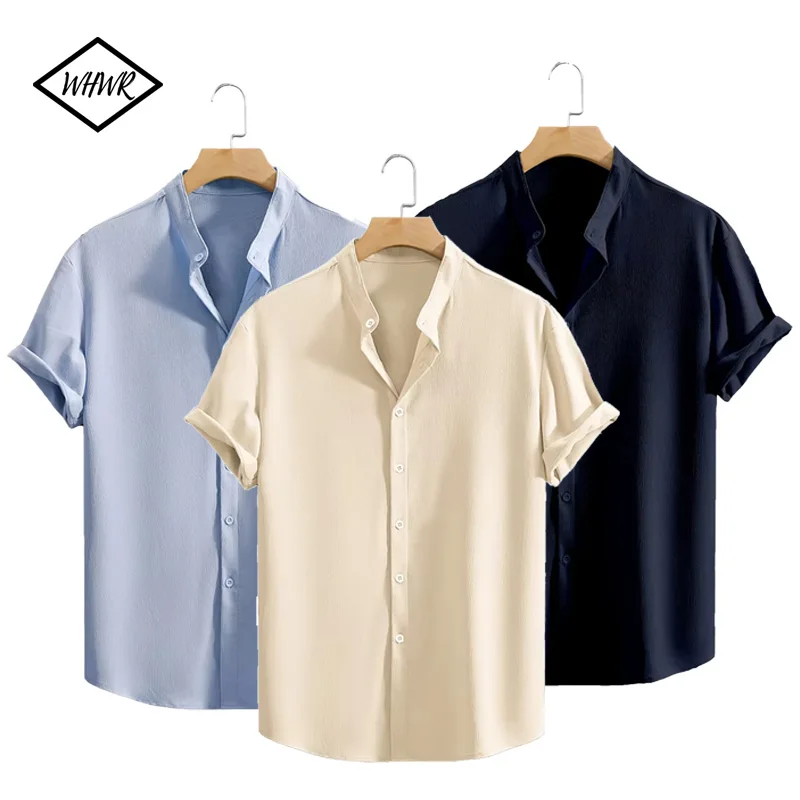 Летние модные мужские рубашки на пуговицах с коротким рукавом, повседневная однотонная пляжная рубашка с отложным воротником, повседневные рубашки в пляжном стиле
Летние модные мужские рубашки на пуговицах с коротким рукавом, повседневная однотонная пляжная рубашка с отложным воротником, повседневные рубашки в пляжном стиле