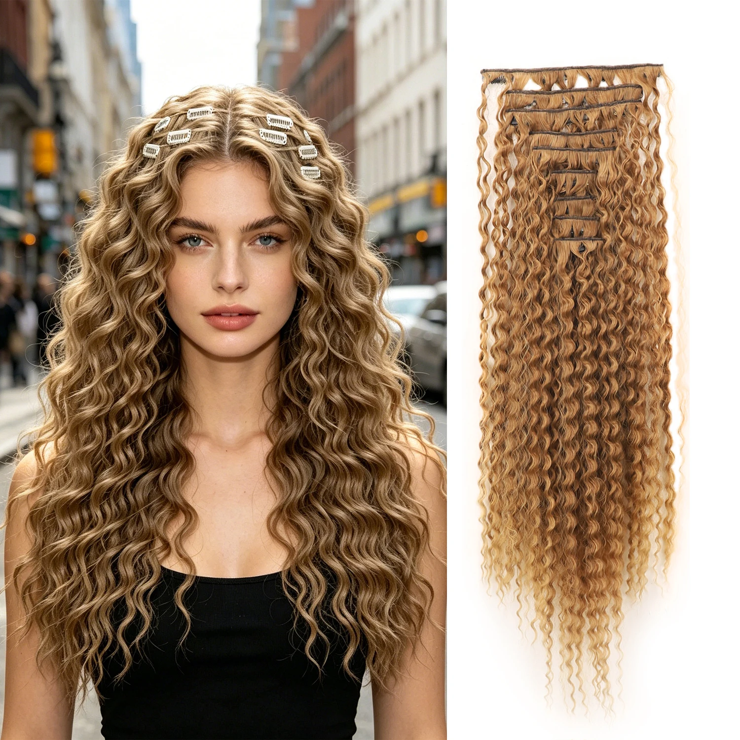 Jeedou Deep Wavy Curly Hair 9Pcs Set Clip-in Hair Extensions Hairpieces with 18 Clips Brown Color Synthetic Hair For Women
Jeedou Deep Wavy Curly Hair 9Pcs Set Clip-in Hair Extensions Hairpieces with 18 Clips Brown Color Synthetic Hair For Women