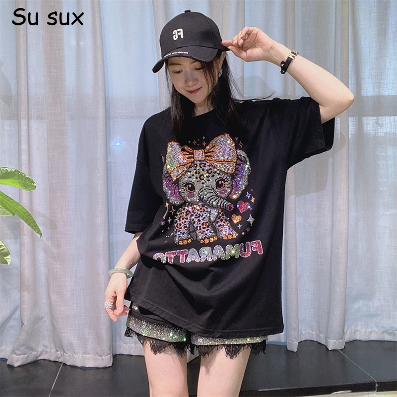 Sequins Cartoon Elephant Oversized T Shirt Woman 2025 Summer Tops Y2k Clothes Short Sleeve Tee Shirt Femme Bust 120cm Streetwear
Sequins Cartoon Elephant Oversized T Shirt Woman 2025 Summer Tops Y2k Clothes Short Sleeve Tee Shirt Femme Bust 120cm Streetwear