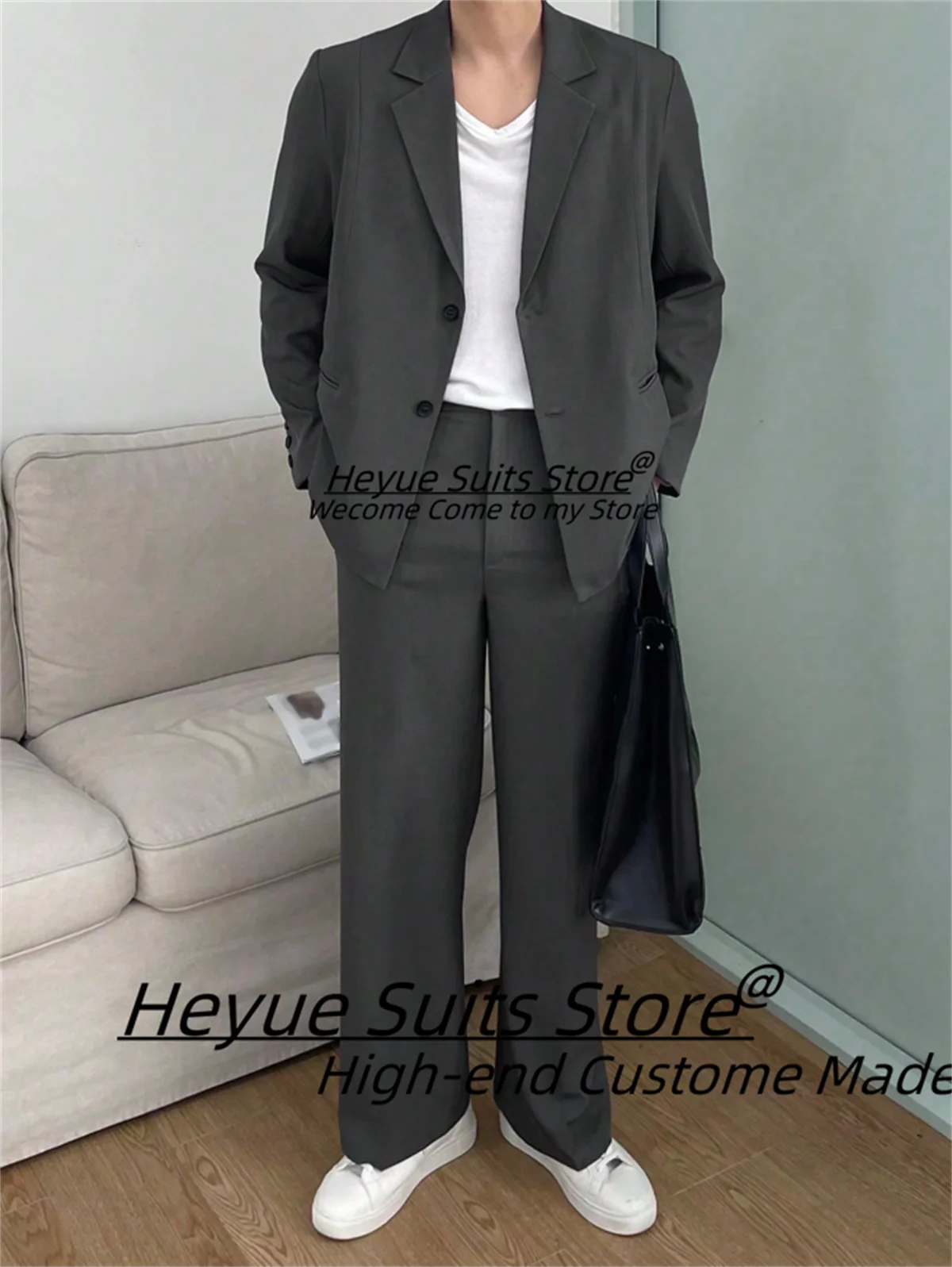 Korean style Dark grey Loose Men Suits Slim Fit Notched Lapel Groom Formal Tuxedos 2 Pcs Sets Buisness Male Blazers Ropa Hombre
Korean style Dark grey Loose Men Suits Slim Fit Notched Lapel Groom Formal Tuxedos 2 Pcs Sets Buisness Male Blazers Ropa Hombre