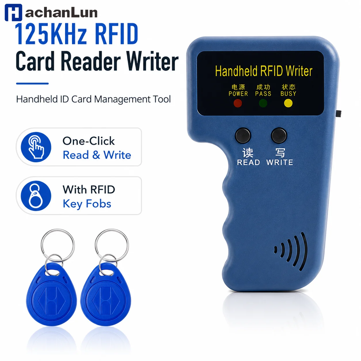 Handheld RFID ID Card Copier 125KHz EM4100 TK4100 T5577 EM4305 Reader Writer Duplicator Programmer for Rewritable Keyfobs Tags
Handheld RFID ID Card Copier 125KHz EM4100 TK4100 T5577 EM4305 Reader Writer Duplicator Programmer for Rewritable Keyfobs Tags