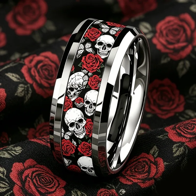1 fashionable rose skull themed 304 stainless steel teenage ring, 8mm wide 80.31g 304 stainless steel scratch resistant and wear-resistant ring, retro romantic skull and red rose ring, suitable for teenagers
1 fashionable rose skull themed 304 stainless steel teenage ring, 8mm wide 80.31g 304 stainless steel scratch resistant and wear-resistant ring, retro romantic skull and red rose ring, suitable for teenagers