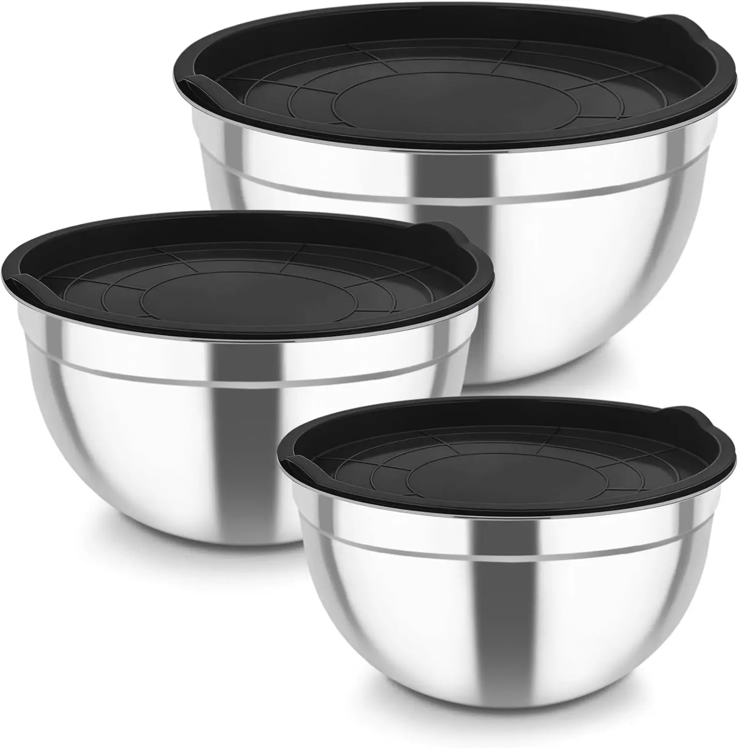 Stainless Steel Nesting Mixing Bowls Set with Airtight Lids, 3-Piece, 4.6/3/1.5 QT, Dishwasher Safe
Stainless Steel Nesting Mixing Bowls Set with Airtight Lids, 3-Piece, 4.6/3/1.5 QT, Dishwasher Safe