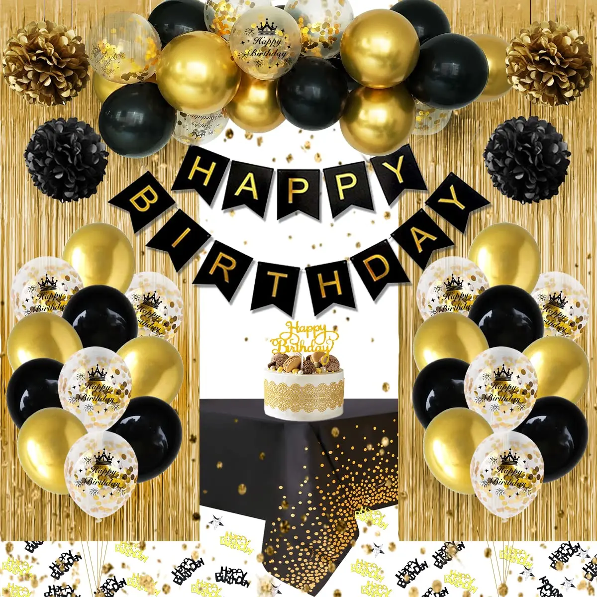 Women Men Black Gold Birthday Decorations Boy Girl Birthday Balloon Garland Kit with Paper Pompoms Foil Curtain and Tablecloth
Women Men Black Gold Birthday Decorations Boy Girl Birthday Balloon Garland Kit with Paper Pompoms Foil Curtain and Tablecloth