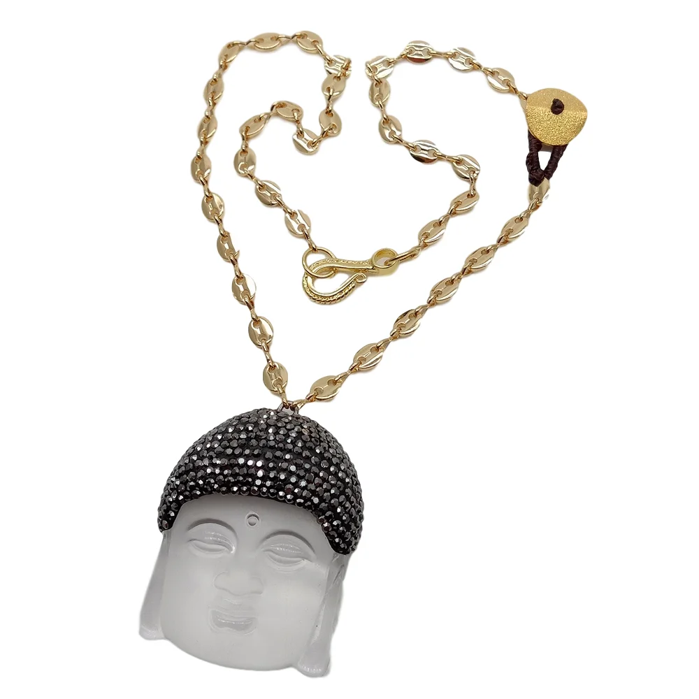 18" Gold Plated Chain Necklace Clear crystal Carved Buddha back Cubic Zirconia micro pave Pendant necklace religious for women
18" Gold Plated Chain Necklace Clear crystal Carved Buddha back Cubic Zirconia micro pave Pendant necklace religious for women
