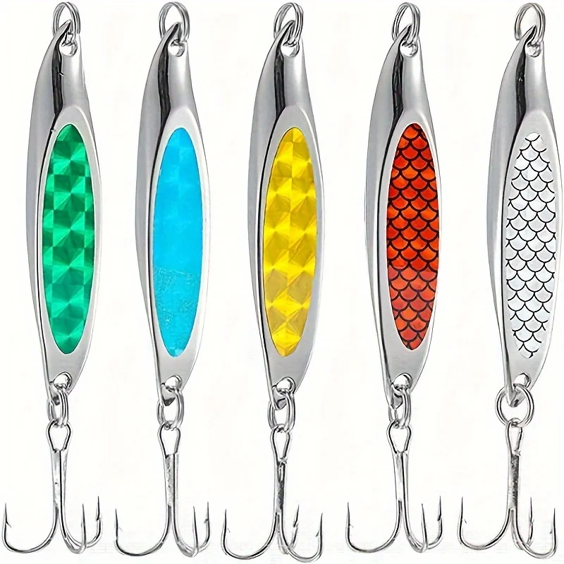 5pcs Essential Anglers Lure Set - Versatile Metal Baits for Saltwater & Freshwater Fishing - Durable Treble Hook Design for Trou 
5pcs Essential Anglers Lure Set - Versatile Metal Baits for Saltwater & Freshwater Fishing - Durable Treble Hook Design for Trou