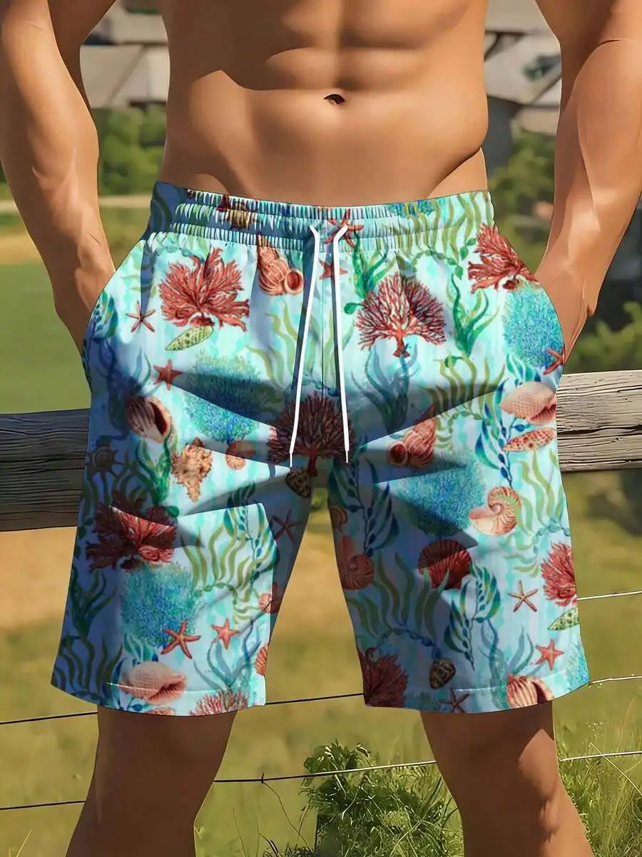 Mens Coral Sea Life Print Swim Trunks For Beach Summer Activities
Mens Coral Sea Life Print Swim Trunks For Beach Summer Activities