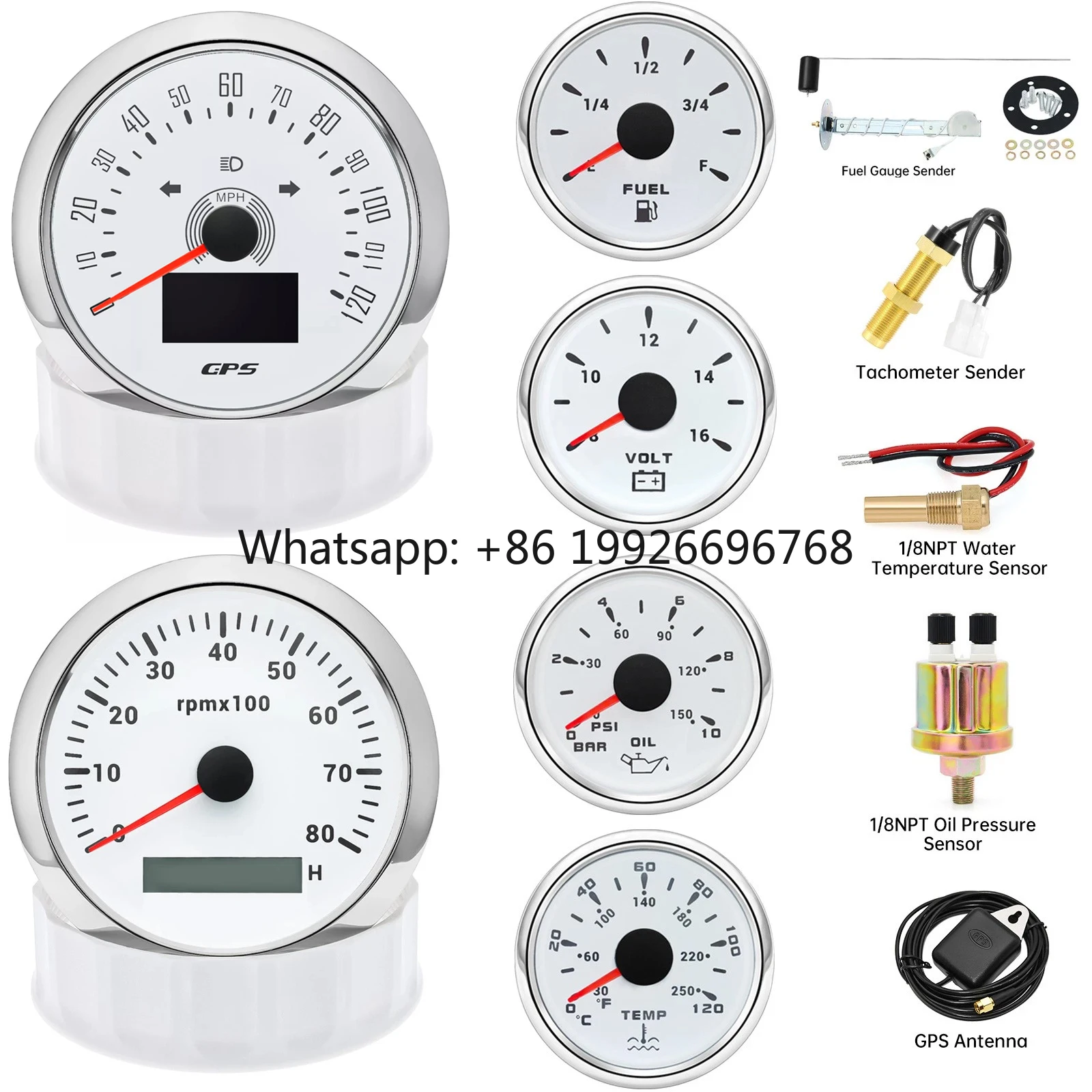 6 Gauge Set 85mm GPS Speedometer 0-120MPH Tacho/Fuel/Temp/Oil/Volt With Sensor
6 Gauge Set 85mm GPS Speedometer 0-120MPH Tacho/Fuel/Temp/Oil/Volt With Sensor
