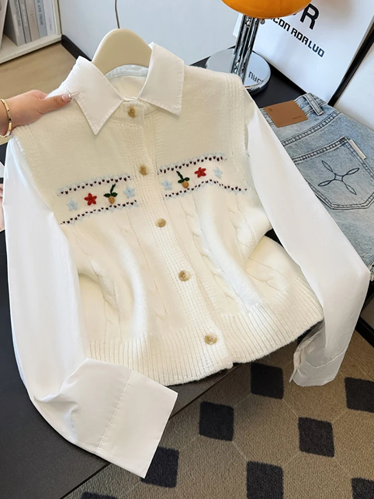 Women Two-piece Set Autumn Winter New Korean Style Casual Loose Single Breasted Embroidery Knitted Vest Long Sleeve Lapel Shirt
Women Two-piece Set Autumn Winter New Korean Style Casual Loose Single Breasted Embroidery Knitted Vest Long Sleeve Lapel Shirt