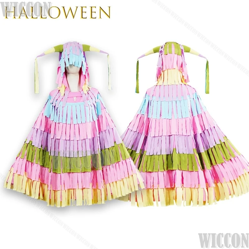 Pinata Ribbon Cape Stage Performance Outfit Colorful Hooded Cape Halloween Party Cosplay Clothes Outfit Women Men Carnival Dress 
Pinata Ribbon Cape Stage Performance Outfit Colorful Hooded Cape Halloween Party Cosplay Clothes Outfit Women Men Carnival Dress