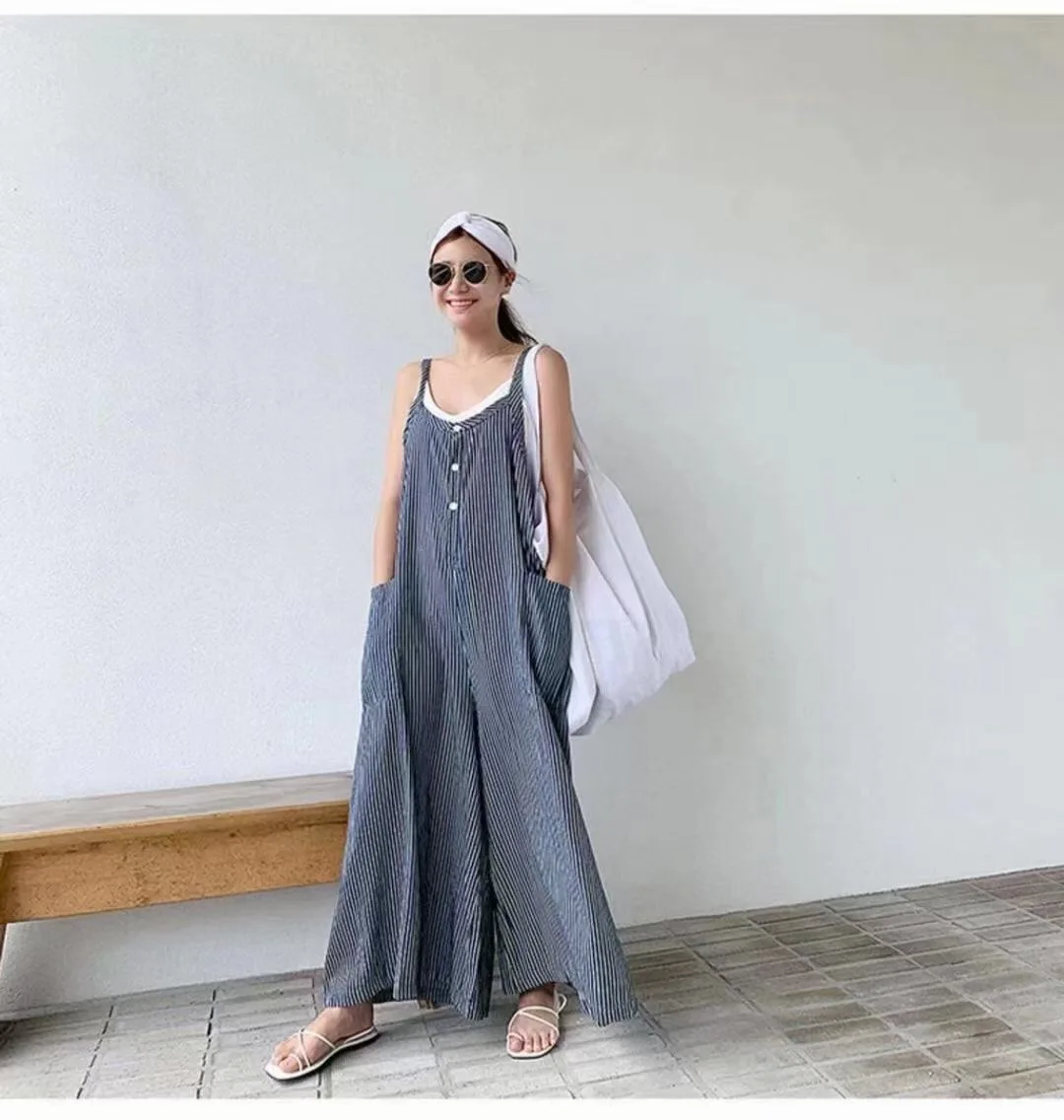 Korean Sle Summer Faion Striped Loose Wide Leg Casual ter Ne Jumpsuit Women's Comfortable Cotton Blend Pantsuit
Korean Sle Summer Faion Striped Loose Wide Leg Casual ter Ne Jumpsuit Women's Comfortable Cotton Blend Pantsuit