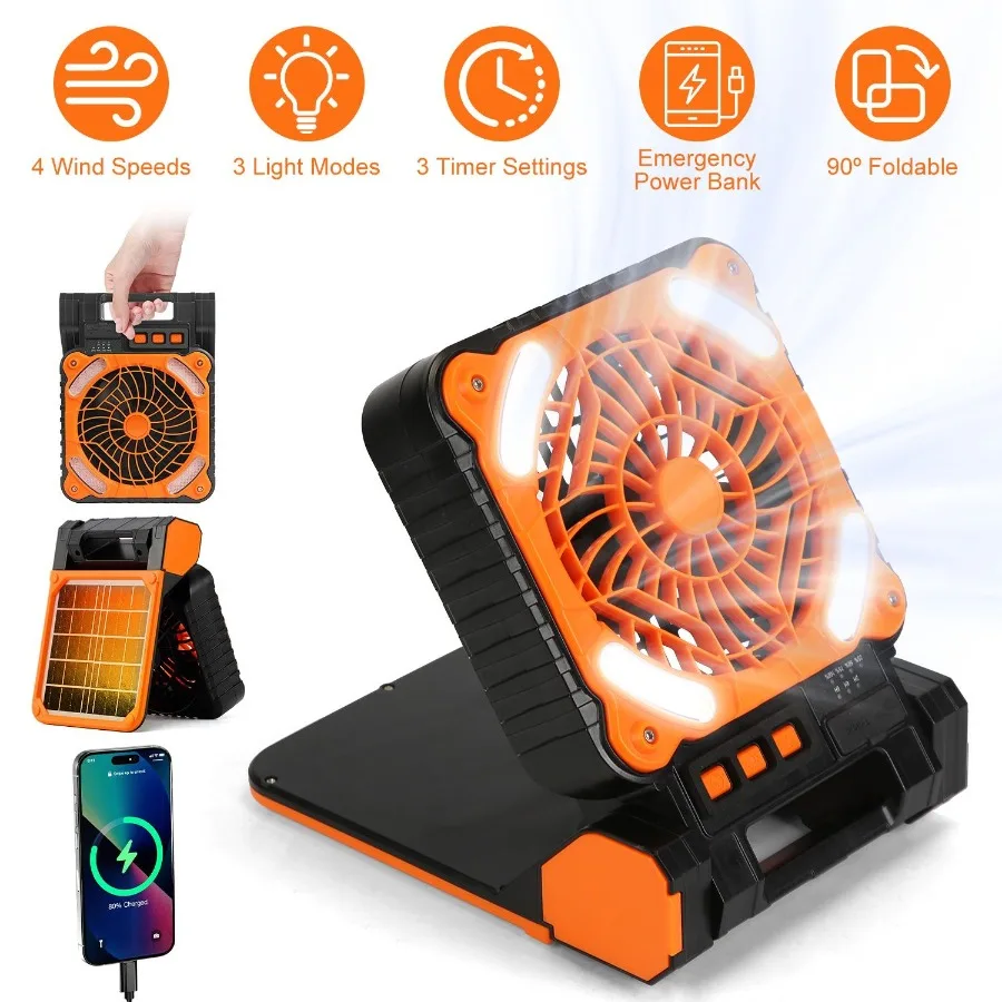 Solar Camping Fan With LED Lantern 5200mAh Rechargeable Battery Operated Portable Fan with Emergency Power Bank 4 Wind Speeds 3
Solar Camping Fan With LED Lantern 5200mAh Rechargeable Battery Operated Portable Fan with Emergency Power Bank 4 Wind Speeds 3