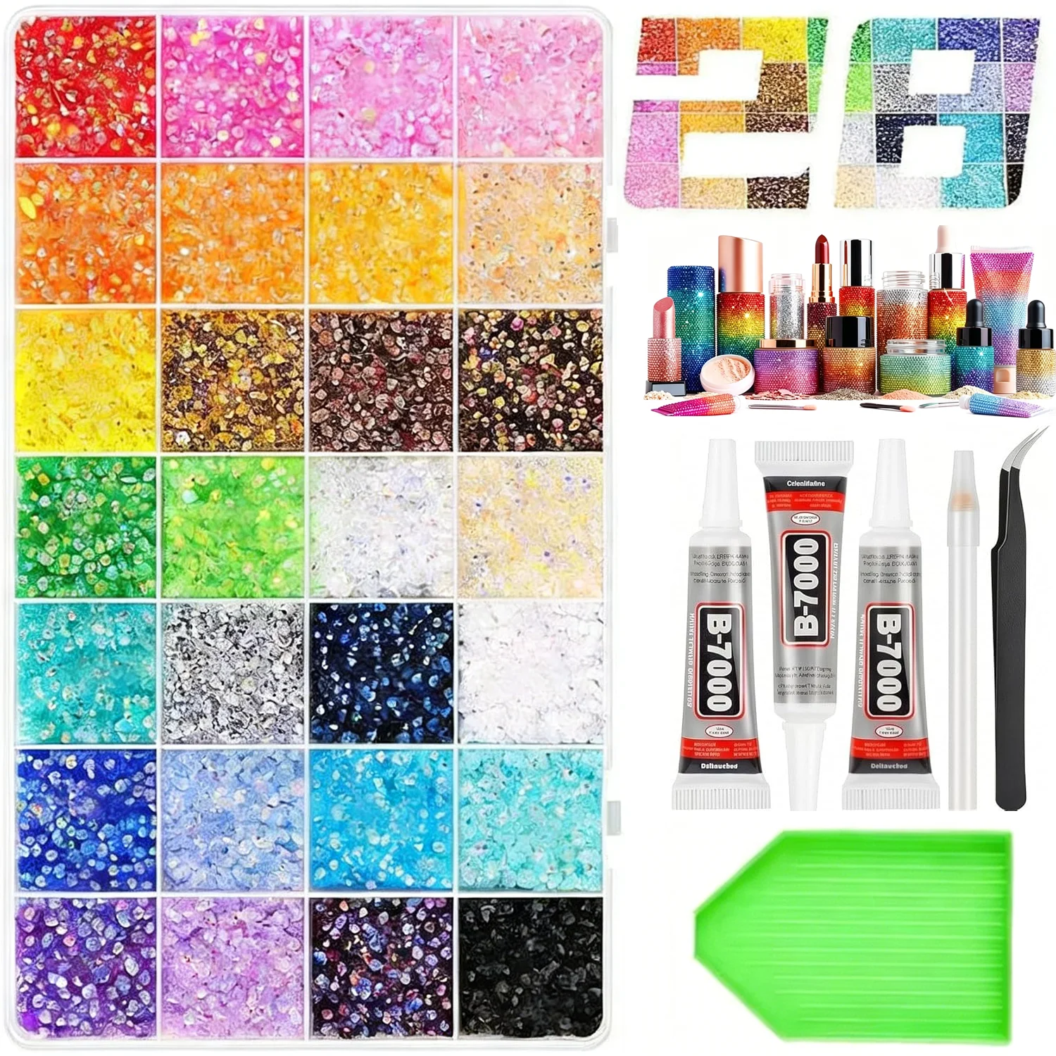 28 Colors Rhinestone Bedazzling Kit with B7000 Glue for Nails, Makeup, Shoes, Tumblers & DIY Crafts
28 Colors Rhinestone Bedazzling Kit with B7000 Glue for Nails, Makeup, Shoes, Tumblers & DIY Crafts