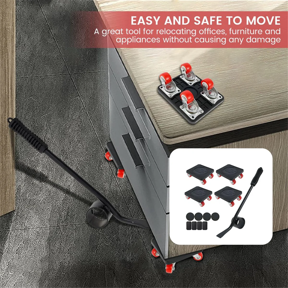 UNSAI 400KG Heavy Duty Furniture Lifter Transport Mover Lifter Sliders Wheel Easy Furniture Mover Wheel Roller Bar Tool Set
UNSAI 400KG Heavy Duty Furniture Lifter Transport Mover Lifter Sliders Wheel Easy Furniture Mover Wheel Roller Bar Tool Set
