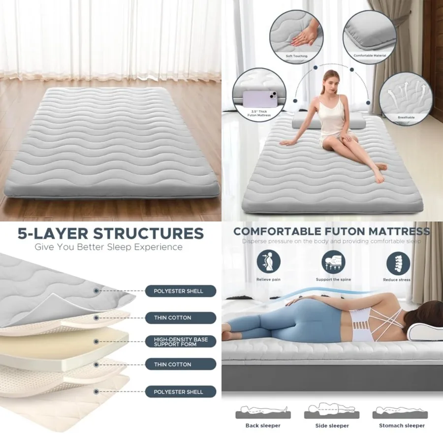 Japanese Futon Floor Mattress, 100% High Density Comfortable Foam, 3.5" Thicken Foldable Mattress Tatami Mat Sleeping Pad, Idea
Japanese Futon Floor Mattress, 100% High Density Comfortable Foam, 3.5" Thicken Foldable Mattress Tatami Mat Sleeping Pad, Idea