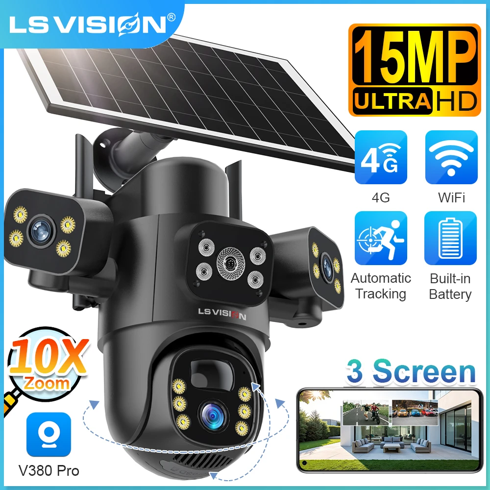 LS VISION V380 Pro 15MP Three Screen 4G Wifi Solar Camera 10xZoom Outdoor Wifi Security PIR Ai Tracking Surveillance CCTV Camara
LS VISION V380 Pro 15MP Three Screen 4G Wifi Solar Camera 10xZoom Outdoor Wifi Security PIR Ai Tracking Surveillance CCTV Camara