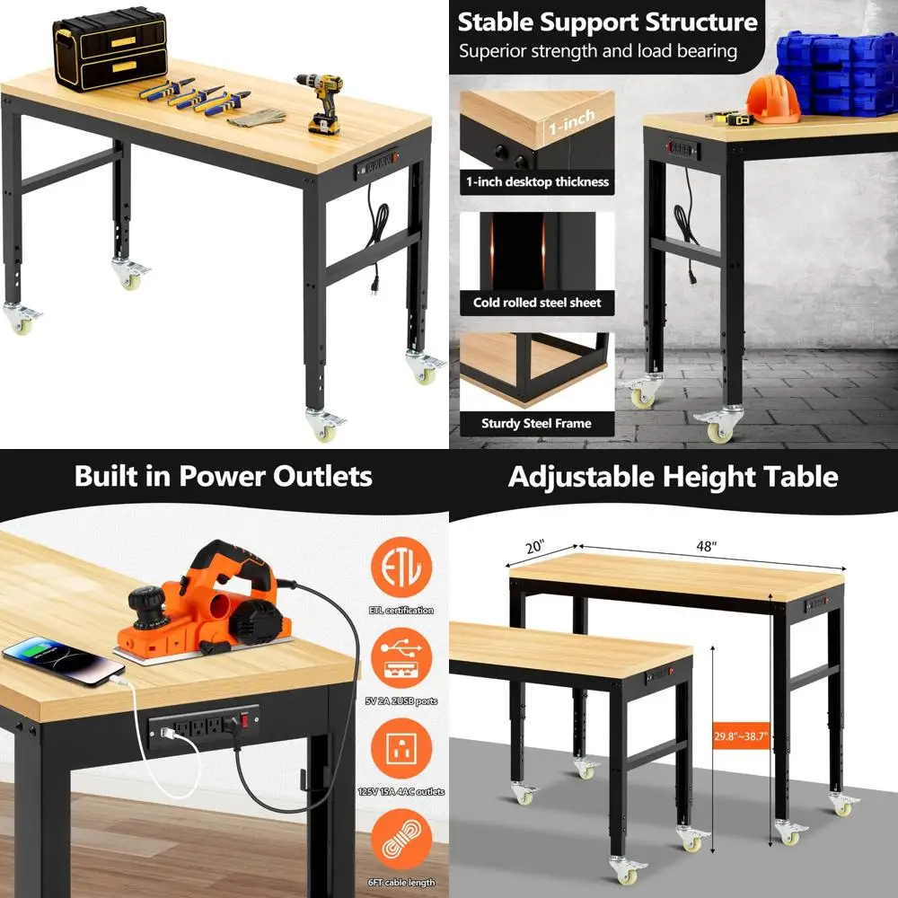Сверхмощный регулируемый верстак для гаража — емкость 2000 фунтов, деревянный рабочий стол с розеткой и колесами, идеально подходит для мастерской
Сверхмощный регулируемый верстак для гаража — емкость 2000 фунтов, деревянный рабочий стол с розеткой и колесами, идеально подходит для мастерской