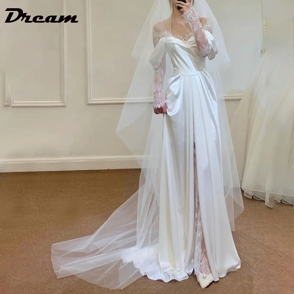 DREAM Illusion Tulle Off Shoulder Satin Lace Wedding Dress A Line Long Sleeves Lace High Slit Bridal Gown Korean 2024
DREAM Illusion Tulle Off Shoulder Satin Lace Wedding Dress A Line Long Sleeves Lace High Slit Bridal Gown Korean 2024