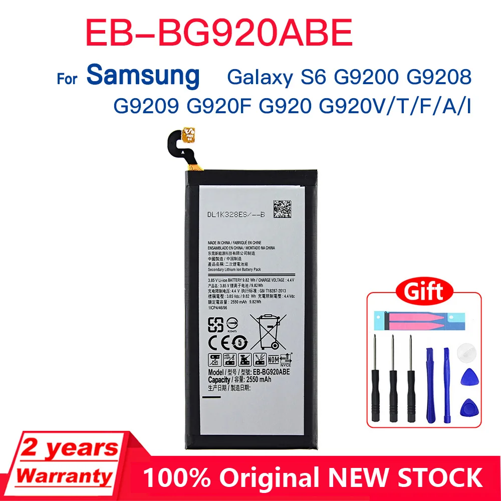 Genuine EB-BG920ABE EB-BG920ABA 2550mAh Battery For Samsung Galaxy S6 G9200 G9208 G9209 G920F G920 G920V/T/F/A/I Batteries+Tools
Genuine EB-BG920ABE EB-BG920ABA 2550mAh Battery For Samsung Galaxy S6 G9200 G9208 G9209 G920F G920 G920V/T/F/A/I Batteries+Tools