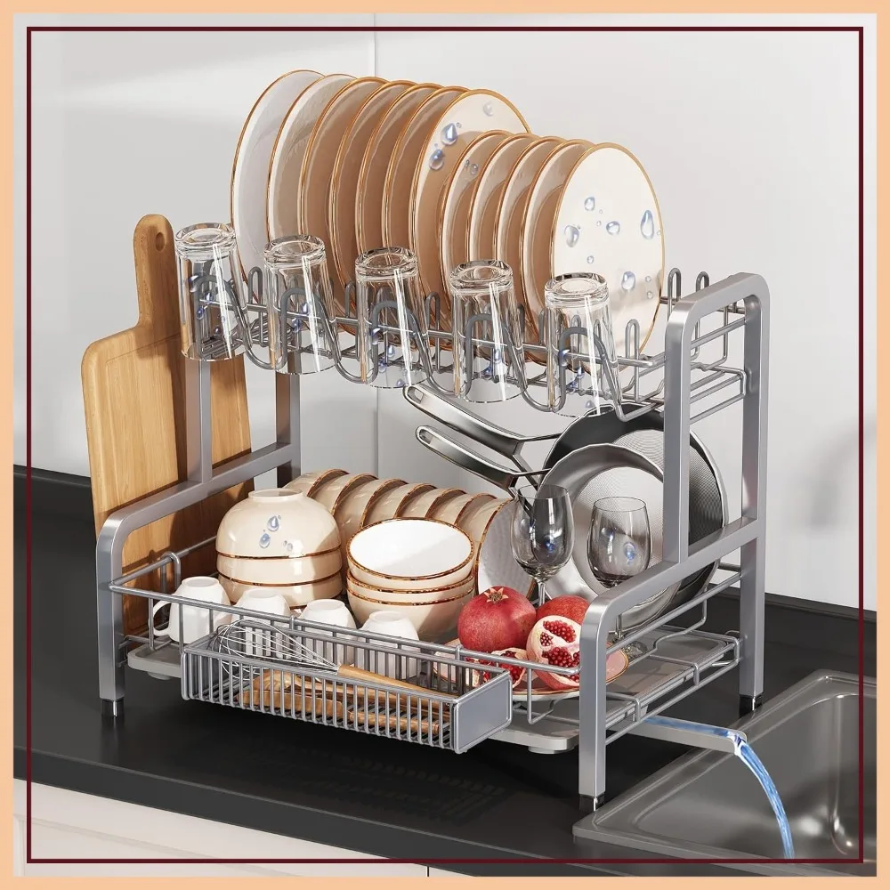 2 Tier Dish Drying Rack for Kitchen Counter, Large Stainless Steel Dish Drainer with Drainboard, Rustproof Space Saving Countertop Plate Strainer with Utensil Holder
2 Tier Dish Drying Rack for Kitchen Counter, Large Stainless Steel Dish Drainer with Drainboard, Rustproof Space Saving Countertop Plate Strainer with Utensil Holder